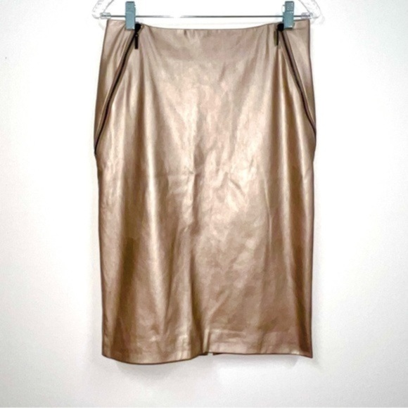 G.I.L.I Size 4 Champagne Color Knee Length Pencil Skirt‎ Faux Leather - Picture 1 of 14